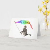 Cat Rainbow Banner Birthday Card Kaart (Gele Bloem)