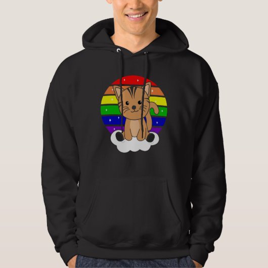 Cat Rainbow Glitter Kawaii Katten kleurrijk Hoodie (Voorkant)