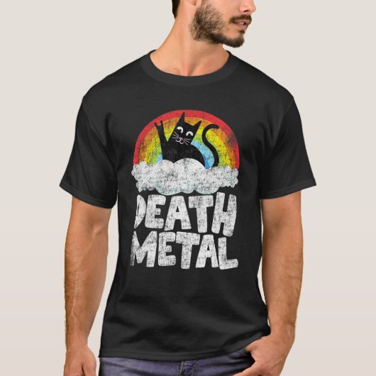 Cat Rainbow Heavy Metal Band Kinder Gothic Funny D T-shirt (Voorkant)