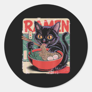 Cat Ramen Anime Design voor Vrouwen Mannen Kinder  Ronde Sticker
