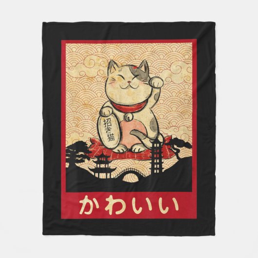 Cat Ramen Bowl Anime Japanse noedels Kawaii Neko Fleece Deken (Voorkant)