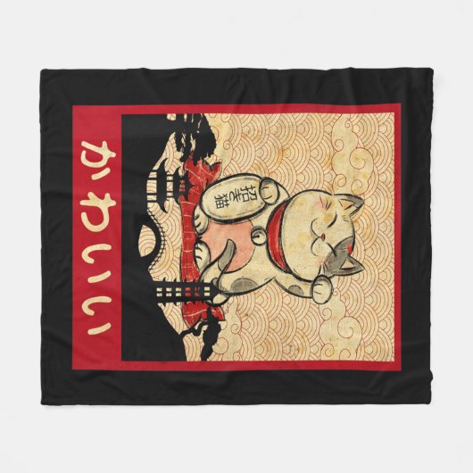 Cat Ramen Bowl Anime Japanse noedels Kawaii Neko Fleece Deken (Voorkant (Horizontaal))