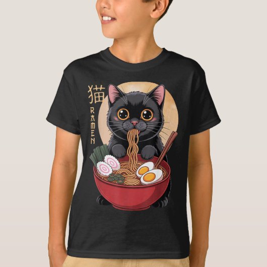 Cat Ramen Funny Graphic Tees Japanese Kawaii Cat A (Voorkant)