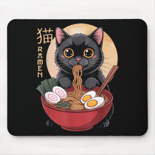 Cat Ramen Funny Graphic Tees Japanese Kawaii Cat A Muismat (Voorkant)