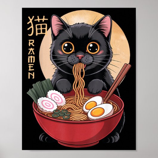 Cat Ramen Funny Graphic Tees Japanese Kawaii Cat A Poster (Voorkant)