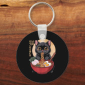 Cat Ramen Funny Graphic Tees Japanese Kawaii Cat A Sleutelhanger (Voorkant)