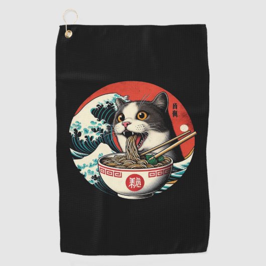 Cat Ramen Japanese Art Vintage Style Golfhanddoek (Voorkant)