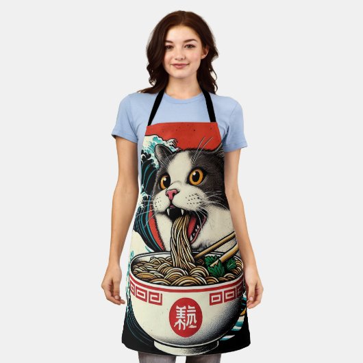 Cat Ramen Japanese Art Vintage Style Schort (Gedragen)