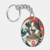 Cat Ramen Japanese Art Vintage Style Sleutelhanger (Voorkant Links)