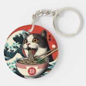 Cat Ramen Japanese Art Vintage Style Sleutelhanger (Achterkant)