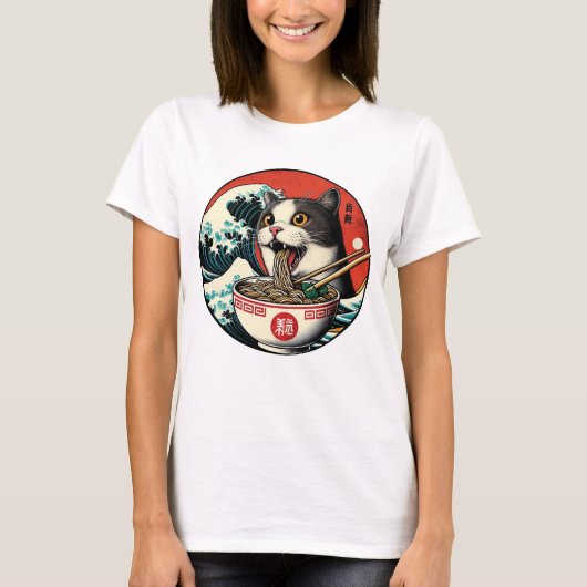 Cat Ramen Japanese Art Vintage Style T-shirt (Voorkant)