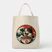 Cat Ramen Japanese Art Vintage Style Tote Bag (Achterkant)
