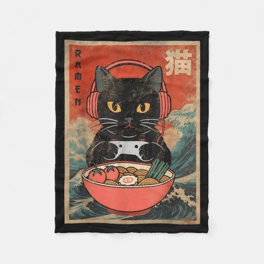Cat Ramen Japanese Funny Graphic Kawaii Anime Fleece Deken (Voorkant)
