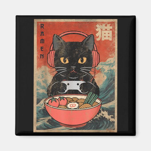 Cat Ramen Japanese Funny Graphic Kawaii Anime  Magneet (Voorkant)