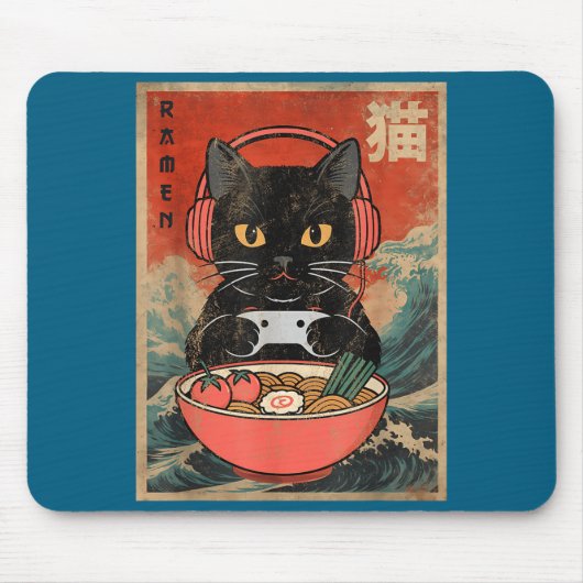 Cat Ramen Japanese Funny Graphic Kawaii Anime  Muismat (Voorkant)