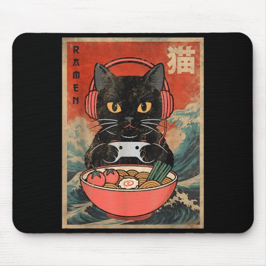 Cat Ramen Japanese Funny Graphic Kawaii Anime  Muismat (Voorkant)