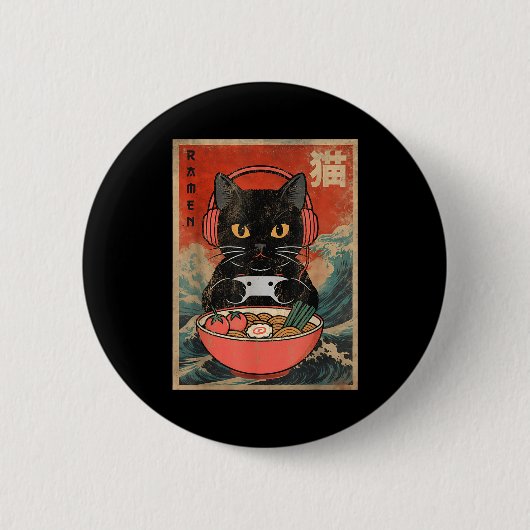 Cat Ramen Japanese Funny Graphic Kawaii Anime Ronde Button 5,7 Cm (Voorkant)