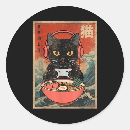 Cat Ramen Japanese Funny Graphic Kawaii Anime  Ronde Sticker (Voorkant)