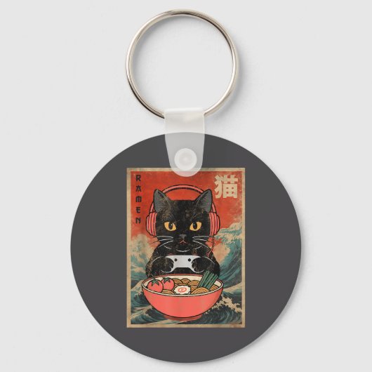 Cat Ramen Japanese Funny Graphic Kawaii Anime Sleutelhanger (Voorkant)