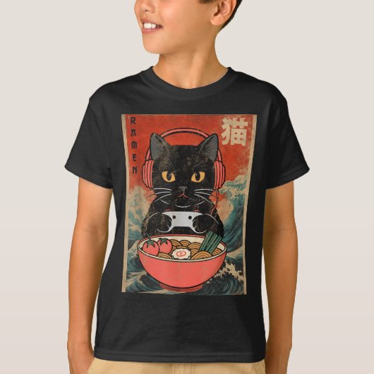 Cat Ramen Japanese Funny Graphic Kawaii Anime  T-shirt (Voorkant)