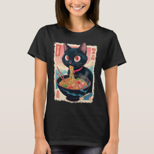Cat Ramen Japanese Funny Graphic T - shirts Kawaii