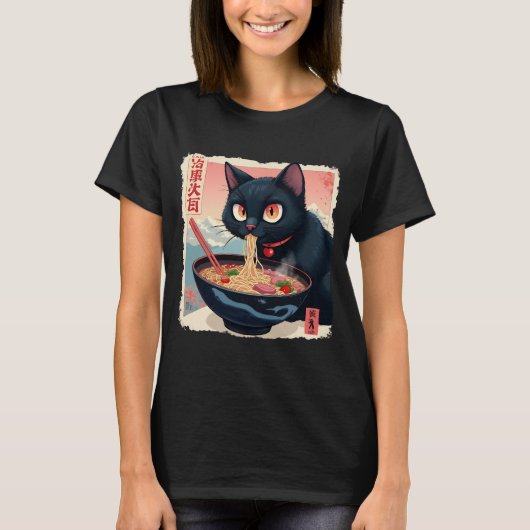Cat Ramen Japanese Funny Graphic T - shirts Kawaii (Voorkant)