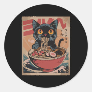 Cat Ramen Japanese Funny Graphic T - shirts Kawaii Ronde Sticker