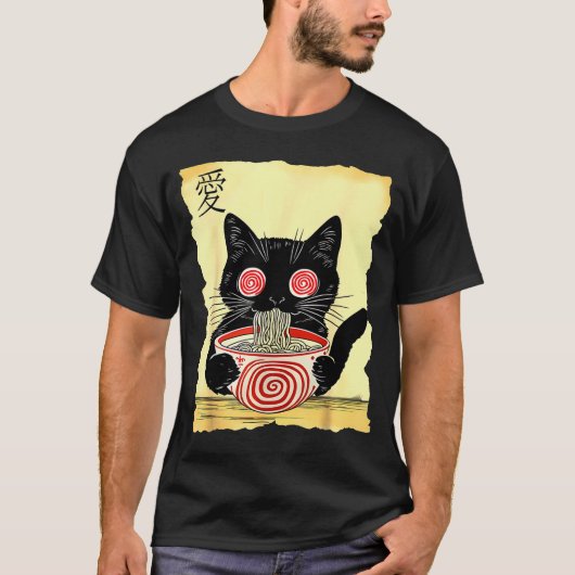 Cat Ramen Japanese Funny Graphic Tees Kawaii Anime (Voorkant)