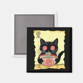 Cat Ramen Japanese Funny Graphic Tees Kawaii Anime Magneet (Voorkant / Achterkant)