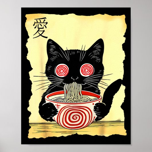 Cat Ramen Japanese Funny Graphic Tees Kawaii Anime Poster (Voorkant)