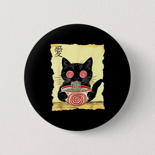 Cat Ramen Japanese Funny Graphic Tees Kawaii Anime Ronde Button 5,7 Cm (Voorkant)