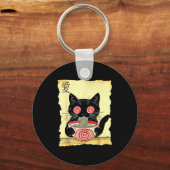 Cat Ramen Japanese Funny Graphic Tees Kawaii Anime Sleutelhanger (Voorkant)