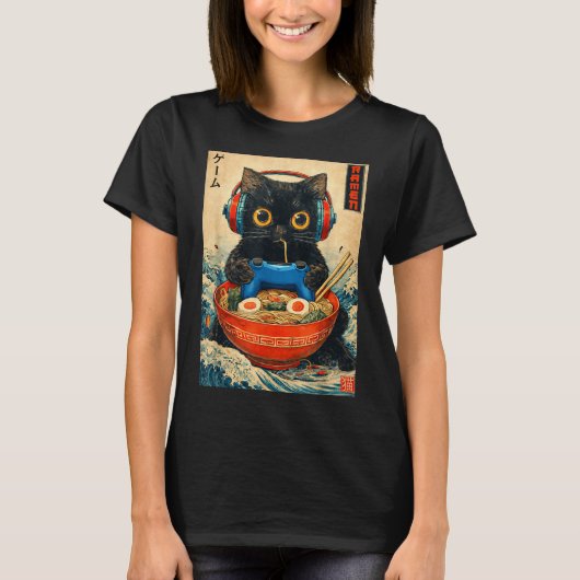 Cat Ramen Japanese Funny Graphic Tees Kawaii Cat A (Voorkant)