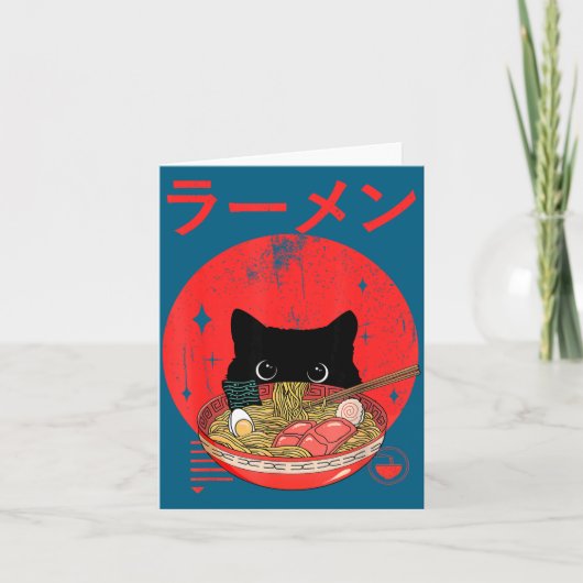 Cat Ramen Japanese Funny Graphic Tees Kawaii Cat A Kaart (Voorkant)