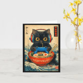 Cat Ramen Japanese Funny Graphic Tees Kawaii Cat A Kaart (Gele Bloem)