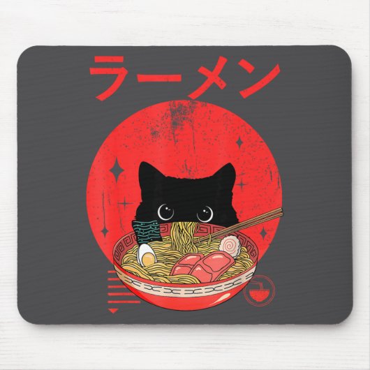 Cat Ramen Japanese Funny Graphic Tees Kawaii Cat A Muismat (Voorkant)