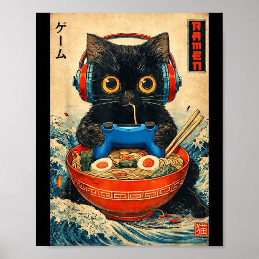 Cat Ramen Japanese Funny Graphic Tees Kawaii Cat A Poster (Voorkant)