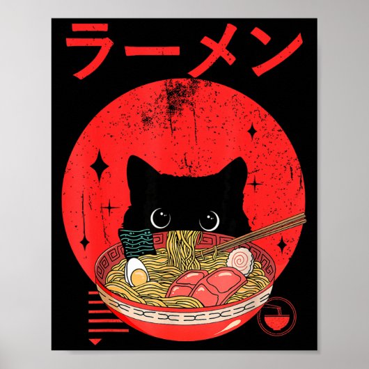 Cat Ramen Japanese Funny Graphic Tees Kawaii Cat A Poster (Voorkant)