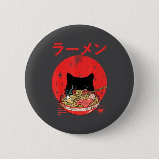 Cat Ramen Japanese Funny Graphic Tees Kawaii Cat A Ronde Button 5,7 Cm (Voorkant)