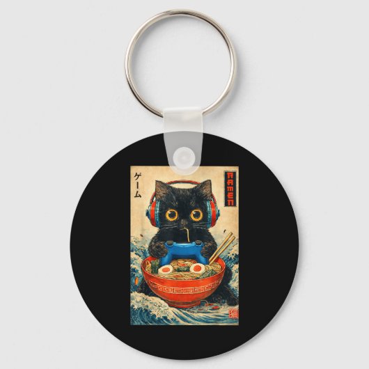 Cat Ramen Japanese Funny Graphic Tees Kawaii Cat A Sleutelhanger (Voorkant)