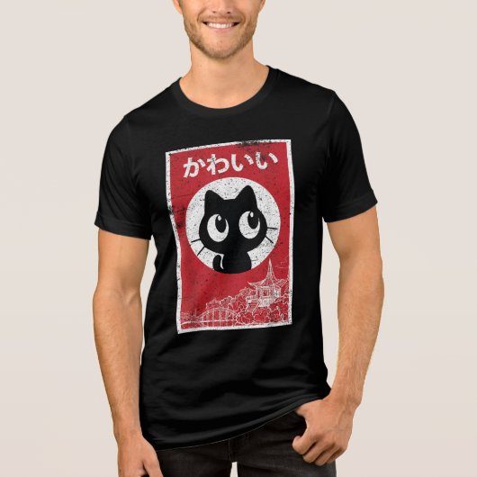 Cat Ramen Japans Grappig Grafisch Kawaii Anime Gif Tri-Blend Shirt (Voorkant)