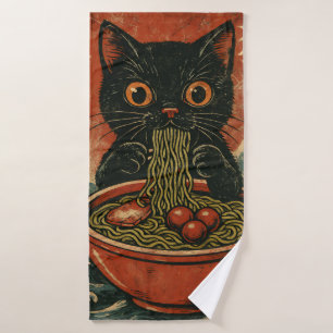 Cat Ramen Japanse Grappige Grafische Kawaii Kat An Badhanddoek