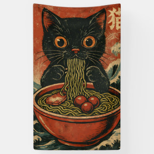 Cat Ramen Japanse Grappige Grafische Kawaii Kat An Spandoek