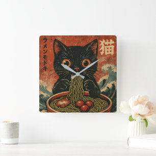 Cat Ramen Japanse Grappige Grafische Kawaii Kat An Vierkante Klok