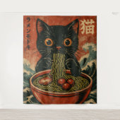 Cat Ramen Japanse Grappige Grafische Kawaii Kat An Wandkleed (Voorkant)