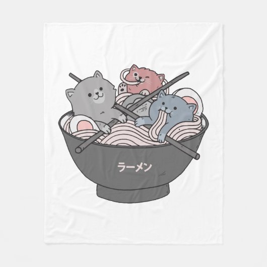 Cat Ramen Kawaii Fleece Deken (Voorkant)