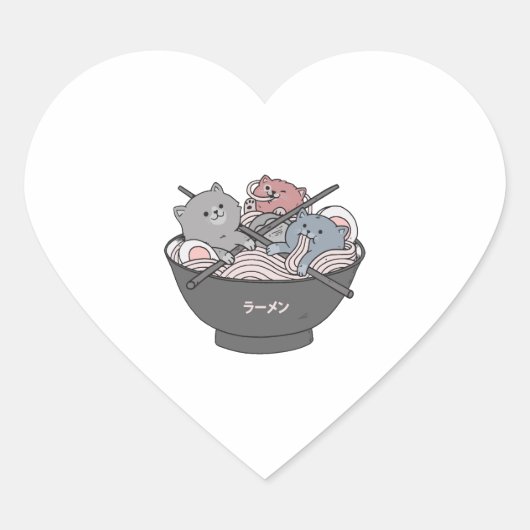 Cat Ramen Kawaii Hart Sticker (Voorkant)