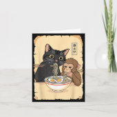 Cat Ramen Monkey Shirt Funny Cat Monkey Eating Ram Kaart (Voorkant)