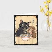 Cat Ramen Monkey Shirt Funny Cat Monkey Eating Ram Kaart (Gele Bloem)