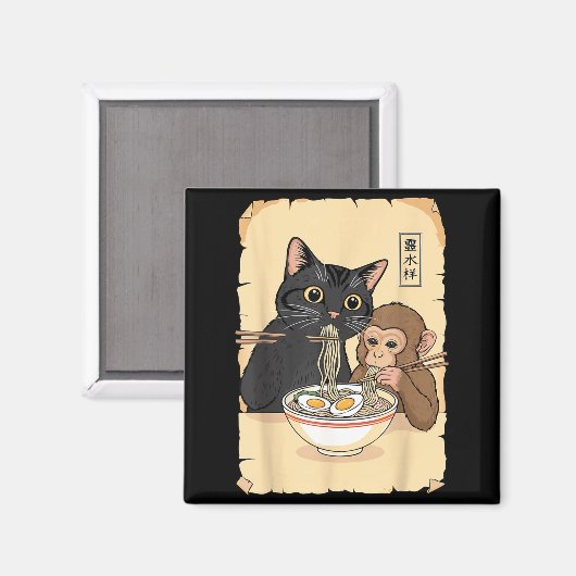 Cat Ramen Monkey Shirt Funny Cat Monkey Eating Ram Magneet (Voorkant / Achterkant)